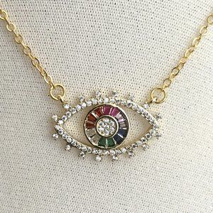 Evil Eye Multi Colour Cubic Zirconia Sparkly Necklace